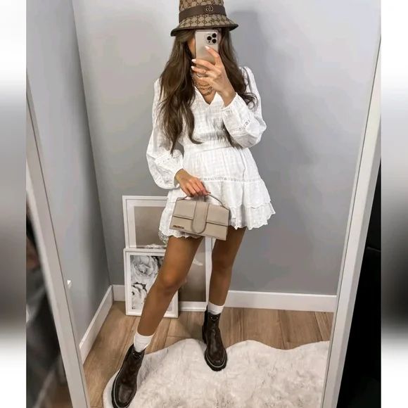 Zara * embroidered lace insert dress white flowy boho - Picture 7 of 11